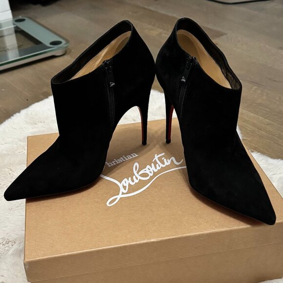 Christian Louboutin Gorgona 100 Veau Velours Black Bootie Size 38 - Picture 3 of 16